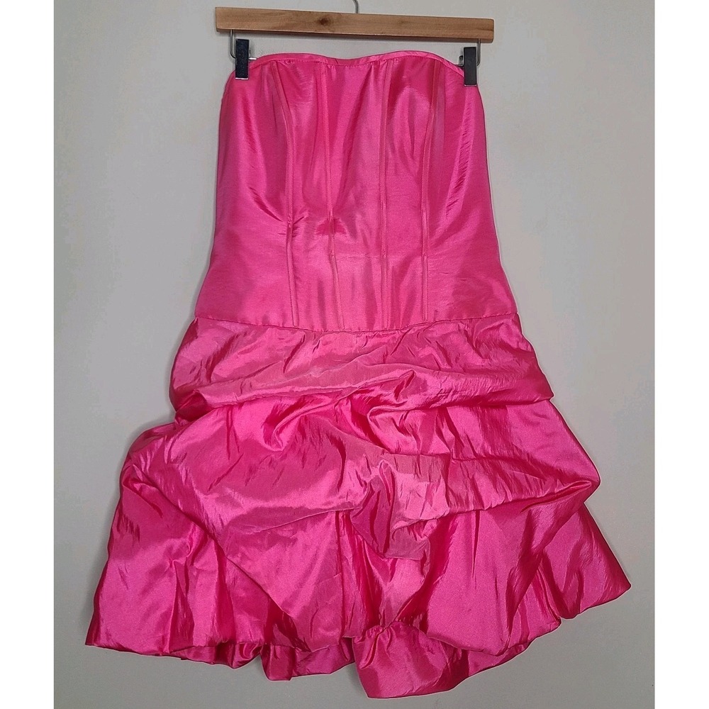 Mori Lee Pink Lace-Up Corset Mini Dress Tiered Bubble Hem Coquette Dollette